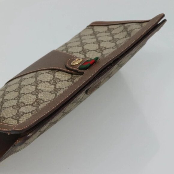 GUCCI GG Supreme Web Sherry Line Clutch Bag PVC Beige Red - Picture 5 of 15